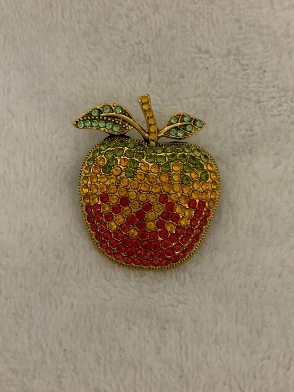 Gold-Tone Apple Crystal Brooch in Red, Orange & Green